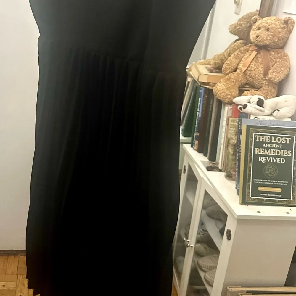 Beulah Black Evening Dress, bottom Pleated Midi Dress, fully lined. Elegant